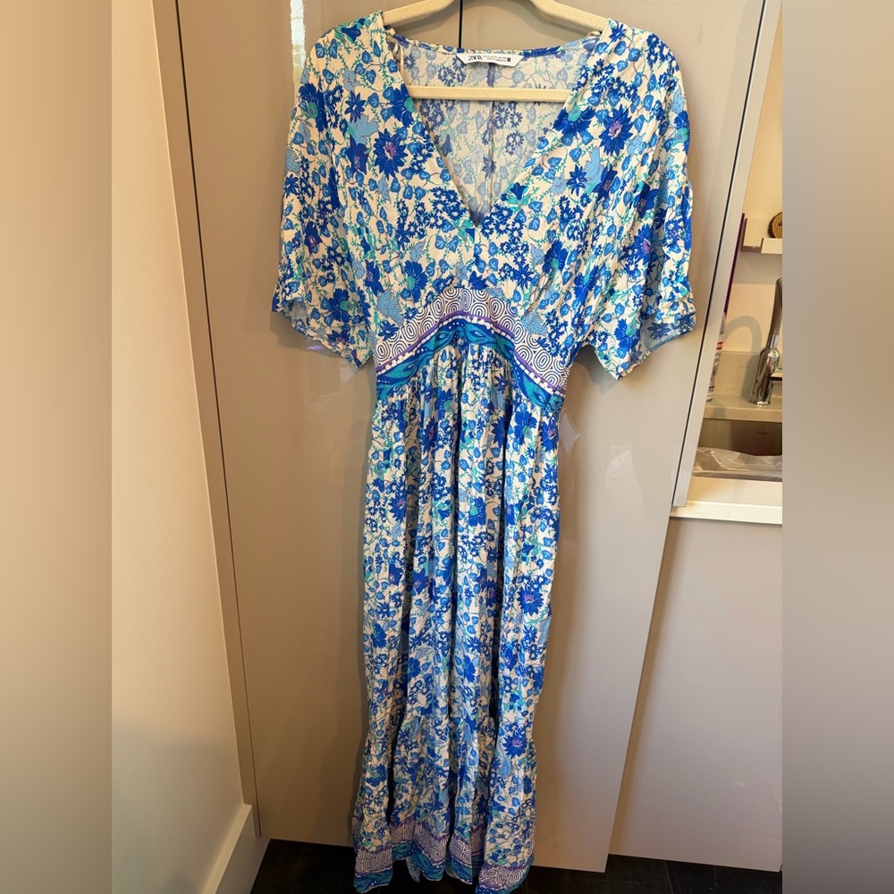 Zara Blue and White Floral Maxi Dress